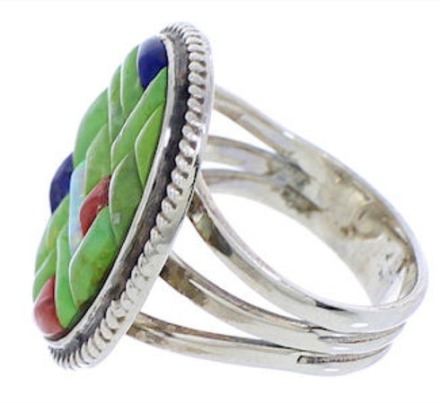 Multicolor Southwest Genuine Sterling Silver Ring Size 7-3/4 JX38283
